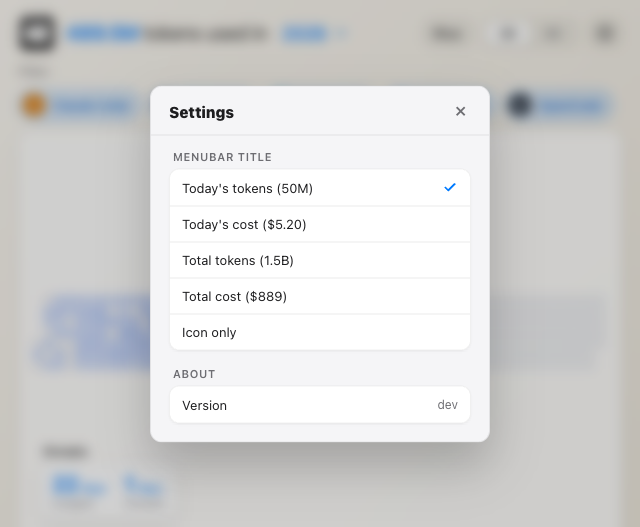 Tokcat settings panel